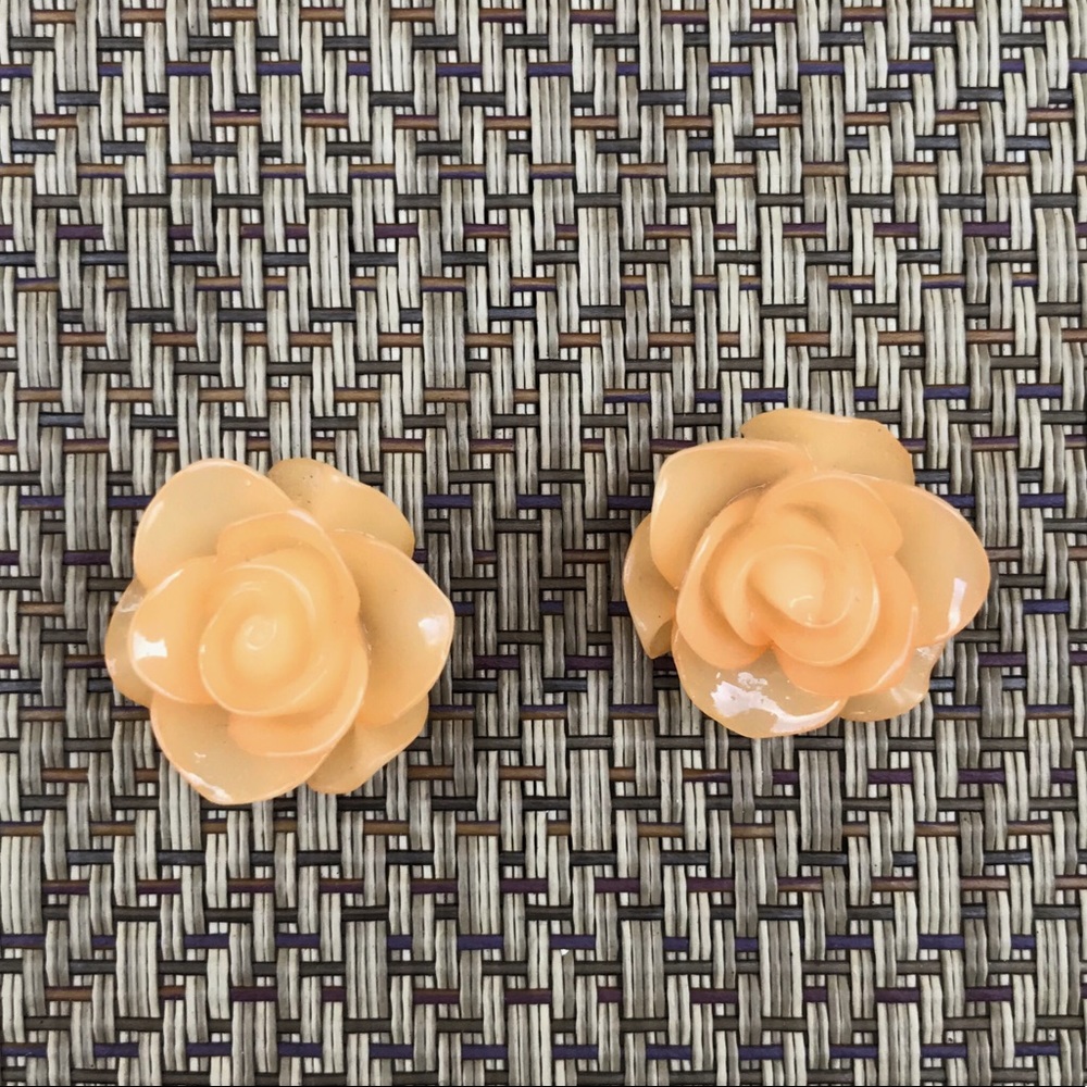 Peach Resin Large Flower Earrings